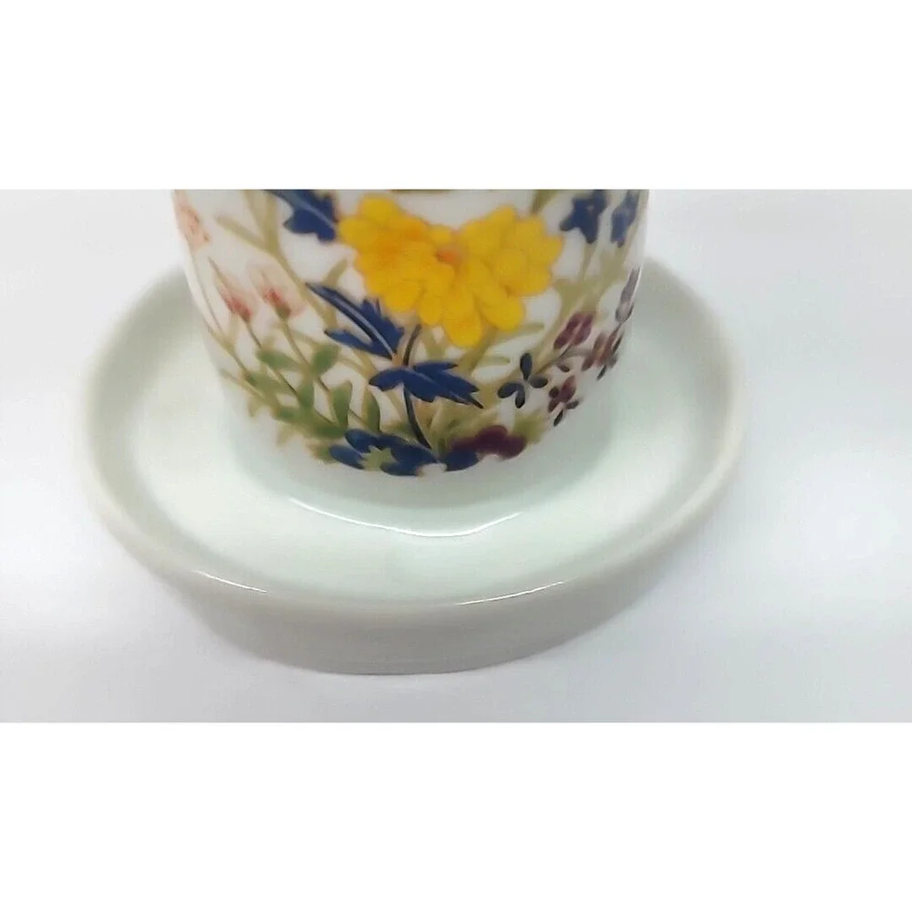 Vintage San Francisco Pottery White Ceramic 4‎ Slot Toothbrush Holder w/ Flowers